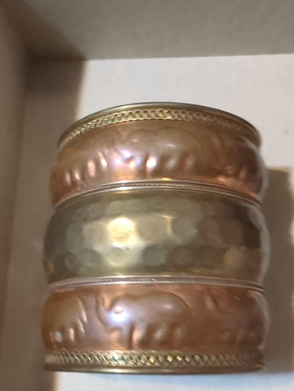 CUFF Bracelet w/Elephants India Vintage Copper/Brass Beveled